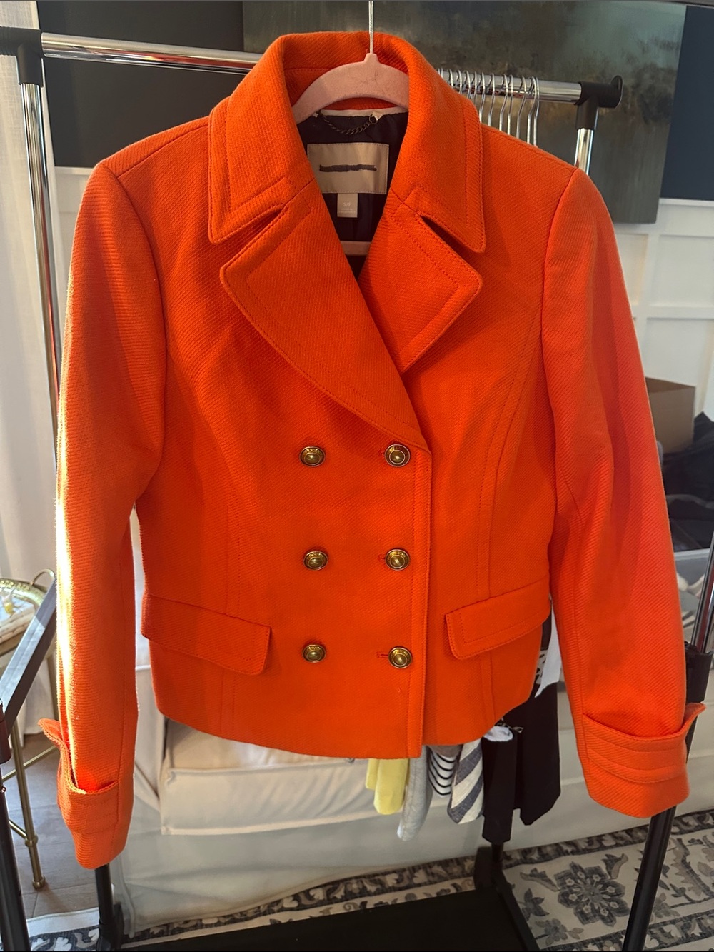 Banana Republic Vibrant Orange Double-Breasted Pea Coat